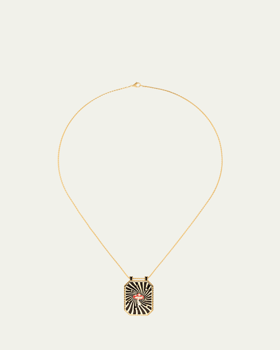 18K Yellow Gold Black Mushroom Scapular Necklace with Diamonds